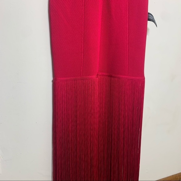 HERVÉ LÉGER Fringed bandage gown V neck Sleeveless red/pink women’s xl new - Picture 6 of 14
